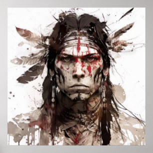 Native American Indian Portrait Warrior Painting Poster