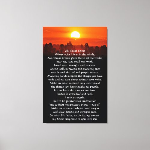 Native American Indian Prayer Canvas Print