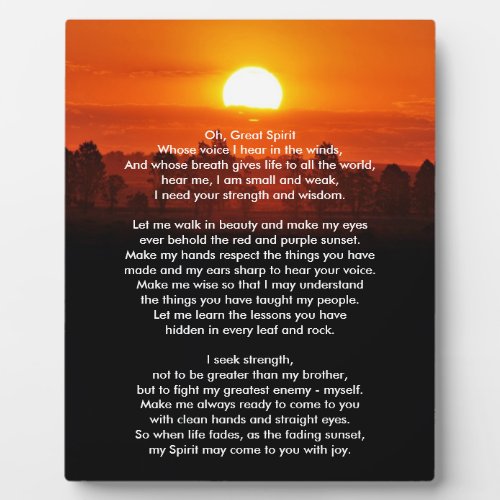 Native American Indian Prayer Plaque