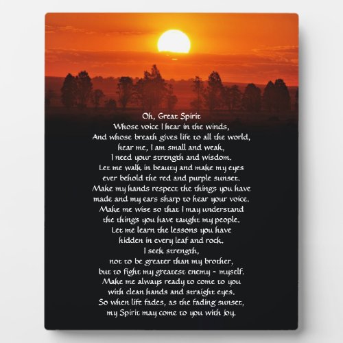Native American Indian Prayer Plaque