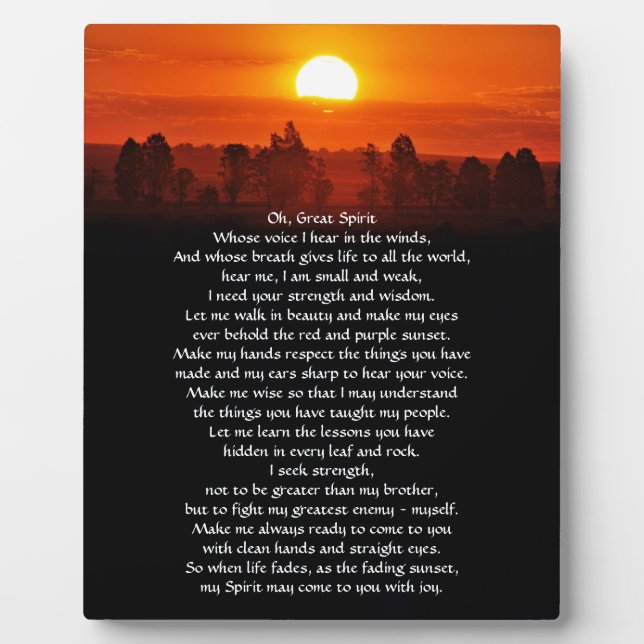 Native American Indian Prayer Plaque (Front)