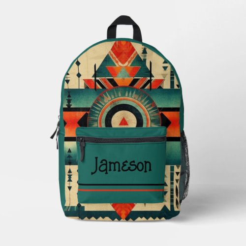 Native American Indian Print and Dark Teal Blue Printed Backpack