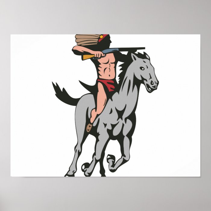 Native American Indian Riding Horse Posters