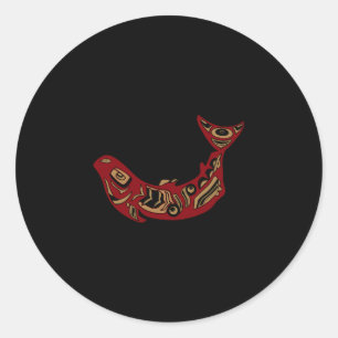 Native american indian salmon fish totem pacific classic round sticker