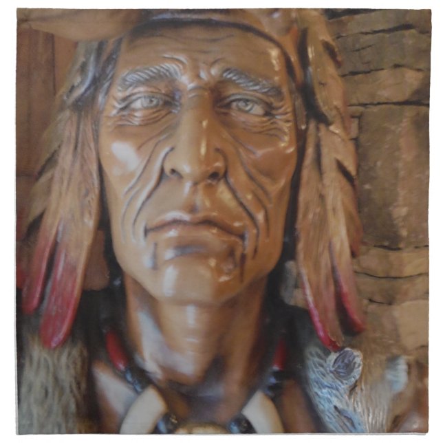 Native American Indian sculpture with fox feathers Napkin (Front)