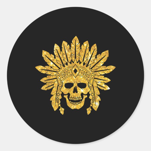 Native American - Indian - Skull - Authentic - War Classic Round Sticker (Front)