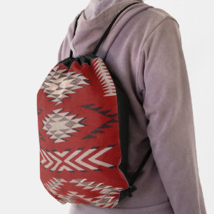 Native American Indian Southwest Pattern Red Drawstring Bag