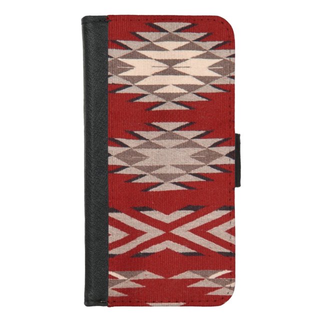 Native American Indian Southwest Pattern Red iPhone Wallet Case (Front)