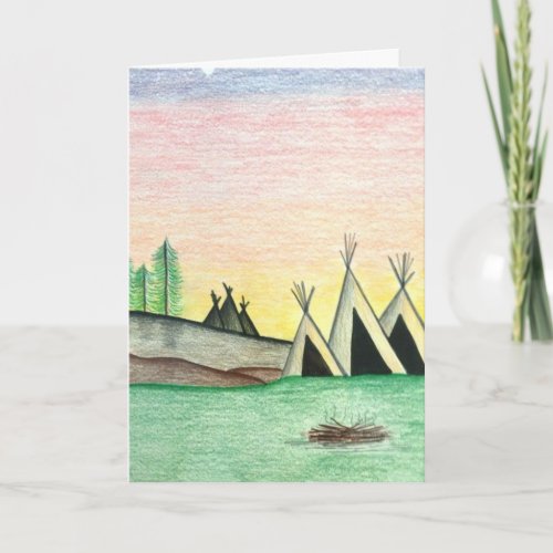 Native American Indian Teepee Folk Art Card