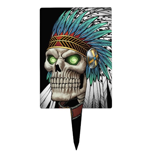 Native American Indian Tribal Gothic Skull Cake Topper (Front)