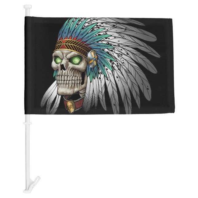 Native American Indian Tribal Gothic Skull Car Flag (Front)