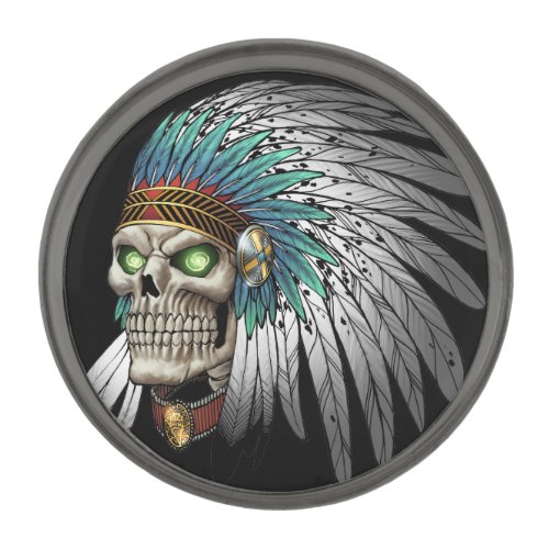 Native American Indian Tribal Gothic Skull Gunmetal Finish Lapel Pin