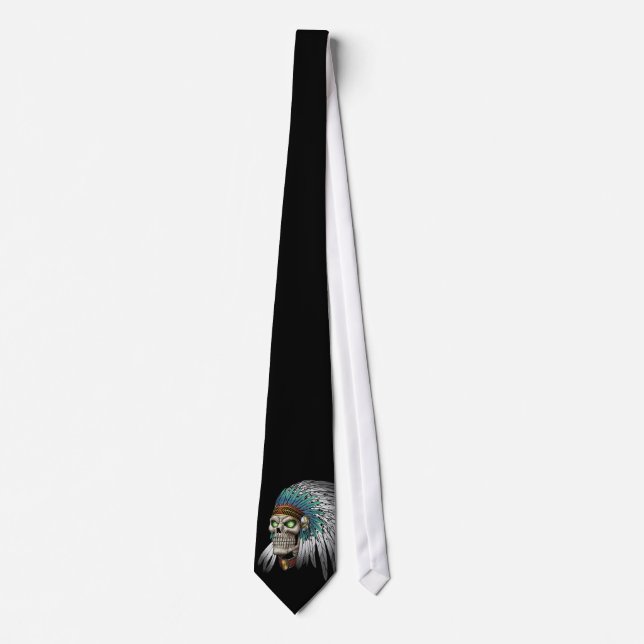 Native American Indian Tribal Gothic Skull Neck Tie (Front)