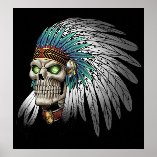 Native American Indian Tribal Gothic Skull Poster