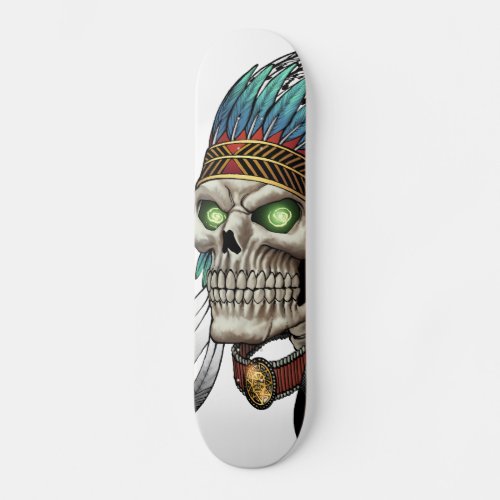 Native American Indian Tribal Gothic Skull Skateboard Deck