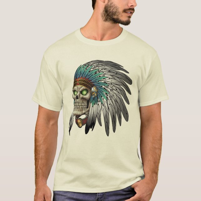 Native American Indian Tribal Gothic Skull T-Shirt (Front)