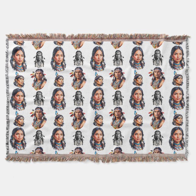 Native American Indian Tribe Pattern Design  Throw Blanket (Front)