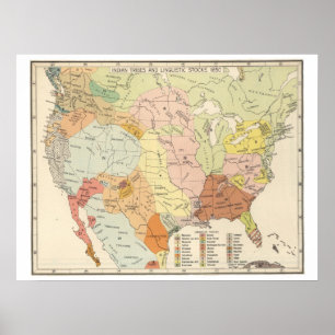 Native American Indian Tribes & Linguistic Map Poster