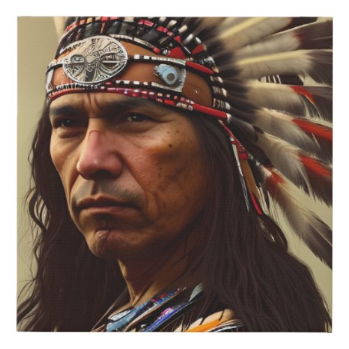 Native American Indian Warrior Faux Canvas Print