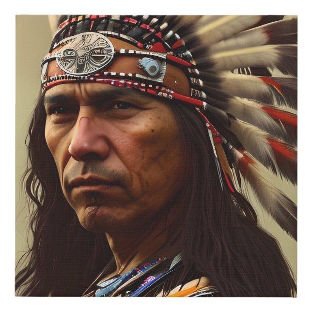 Native American Indian Warrior Faux Canvas Print (Front)