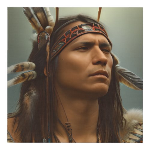 Native American Indian Warrior Graphic Faux Canvas Print