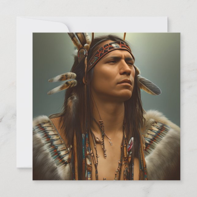 Native American Indian Warrior Graphic Note Card (Front)