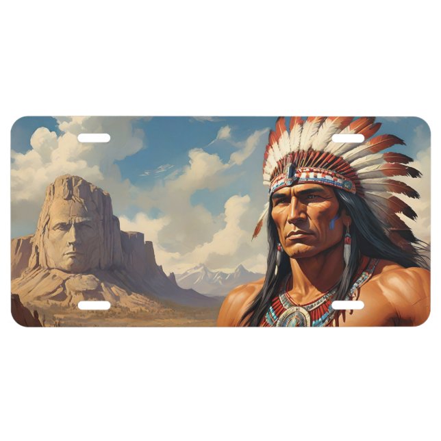 NATIVE AMERICAN INDIAN WARRIOR LICENSE PLATE (Front)