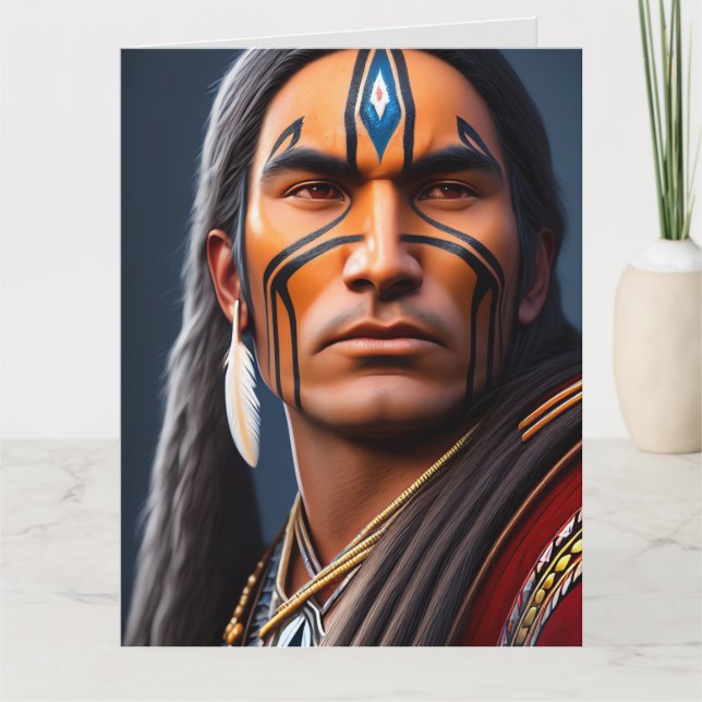 NATIVE AMERICAN INDIAN WARRIOR MAN BIRTHDAY CARDS (Front)