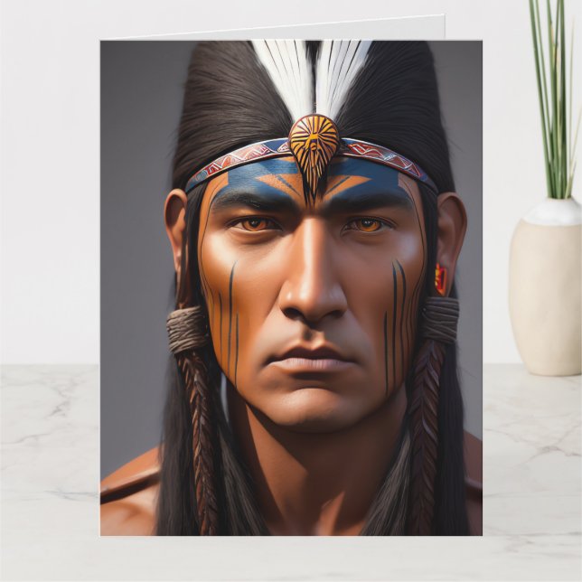 NATIVE AMERICAN INDIAN WARRIOR MAN BIRTHDAY CARDS (Front)