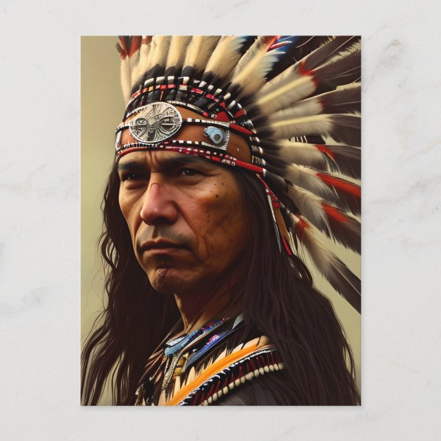 Native American Indian Warrior Postcard (Front)