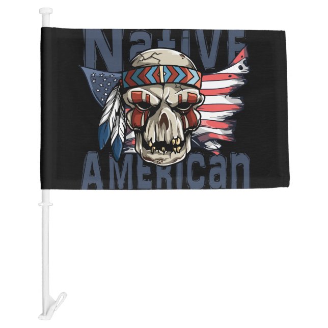 Native American Indian Warrior Skull USA Flag (Front)