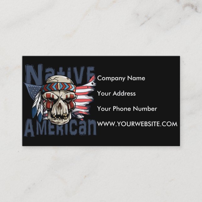 Native American Indian Warrior Skull USA Flag Business Card (Front)