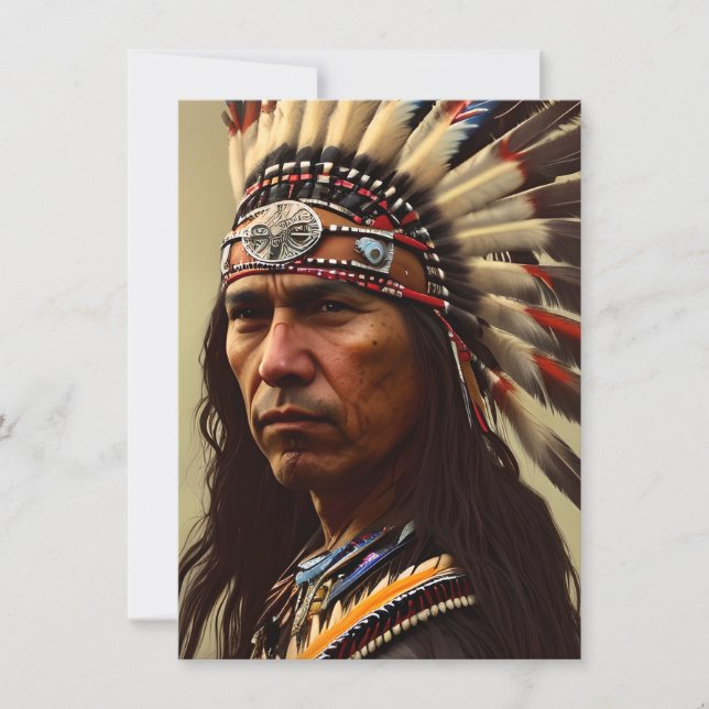 Native American Indian Warrior Thank You Card (Front)