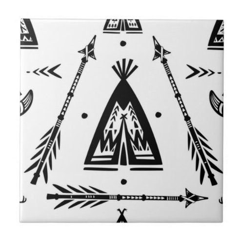 Native American Indian Wigwam Arrows Ceramic Tile