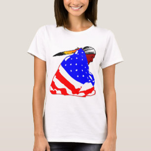 Native American Indian Wrapped In American Flag T-Shirt