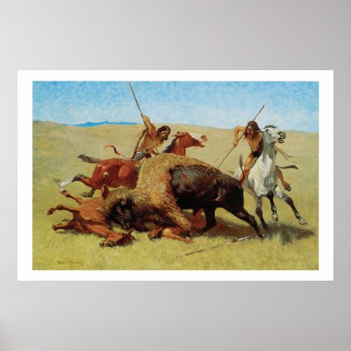 Native American Indians Buffalo Hunt Art Poster