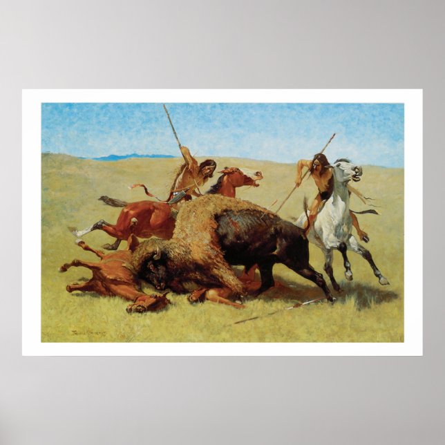 Native American Indians Buffalo Hunt Art Poster (Front)