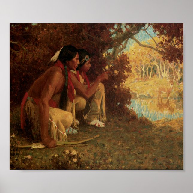 Native American Indians Deer Hunting Art Print Pos (Front)