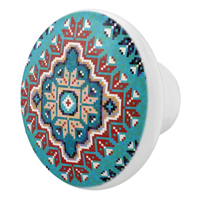 Native American Indians Navajo Mosaic Pattern  Ceramic Knob (Right)