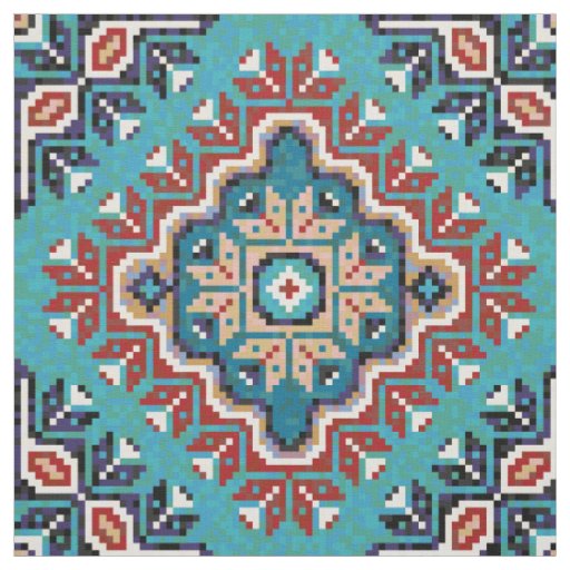Native American Indians Navajo Mosaic Pattern Fabric