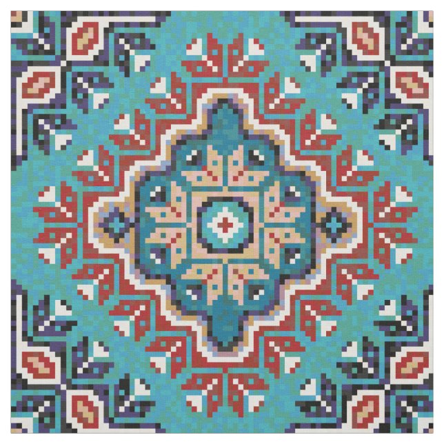 Native American Indians Navajo Mosaic Pattern Fabric (Swatch)