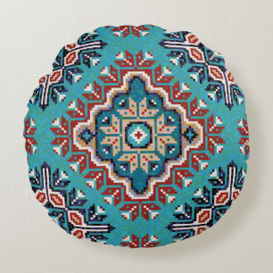 Native American Indians Navajo Mosaic Pattern Round Pillow
