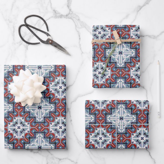 Native American Indians Pattern  Wrapping Paper Sheets (Front)