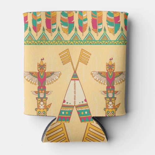 Native American Indigenous Ornamental Background Can Cooler