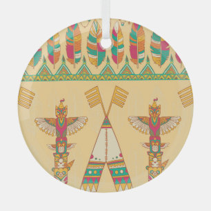 Native American Indigenous Ornamental Background. Glass Ornament