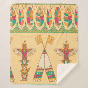 Native american indigenous ornamental seamless pat sherpa blanket
