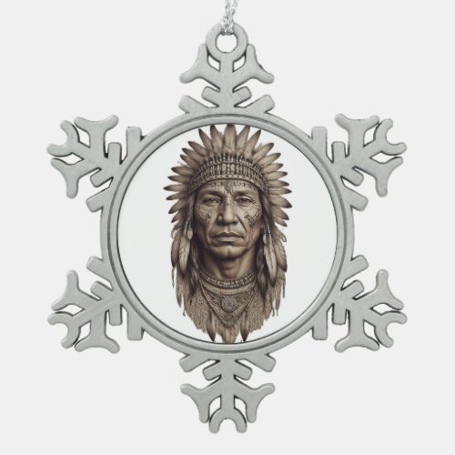 Native American Inspired Home Dcor Snowflake Pewter Christmas Ornament