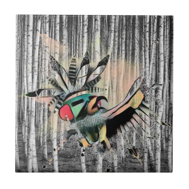 Native American Kachina Dancer Birch Tree Forest Ceramic Tile (Front)