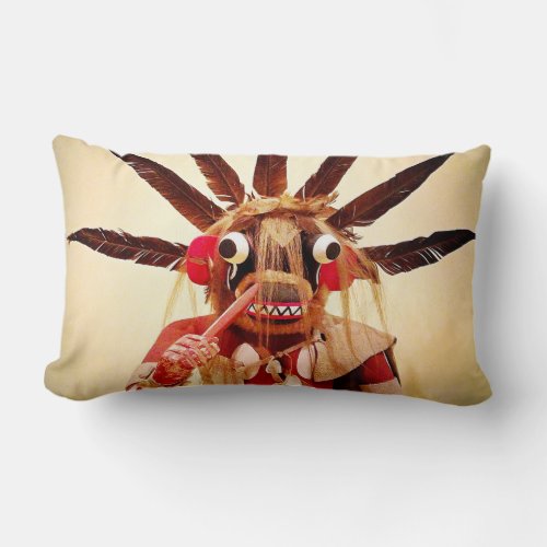 Native American Kachina Doll Wood Face Photo Lumbar Pillow