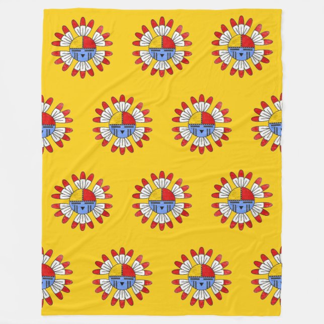 Native American KACHINA - TAWA Sun Mask 1 Fleece Blanket (Front)